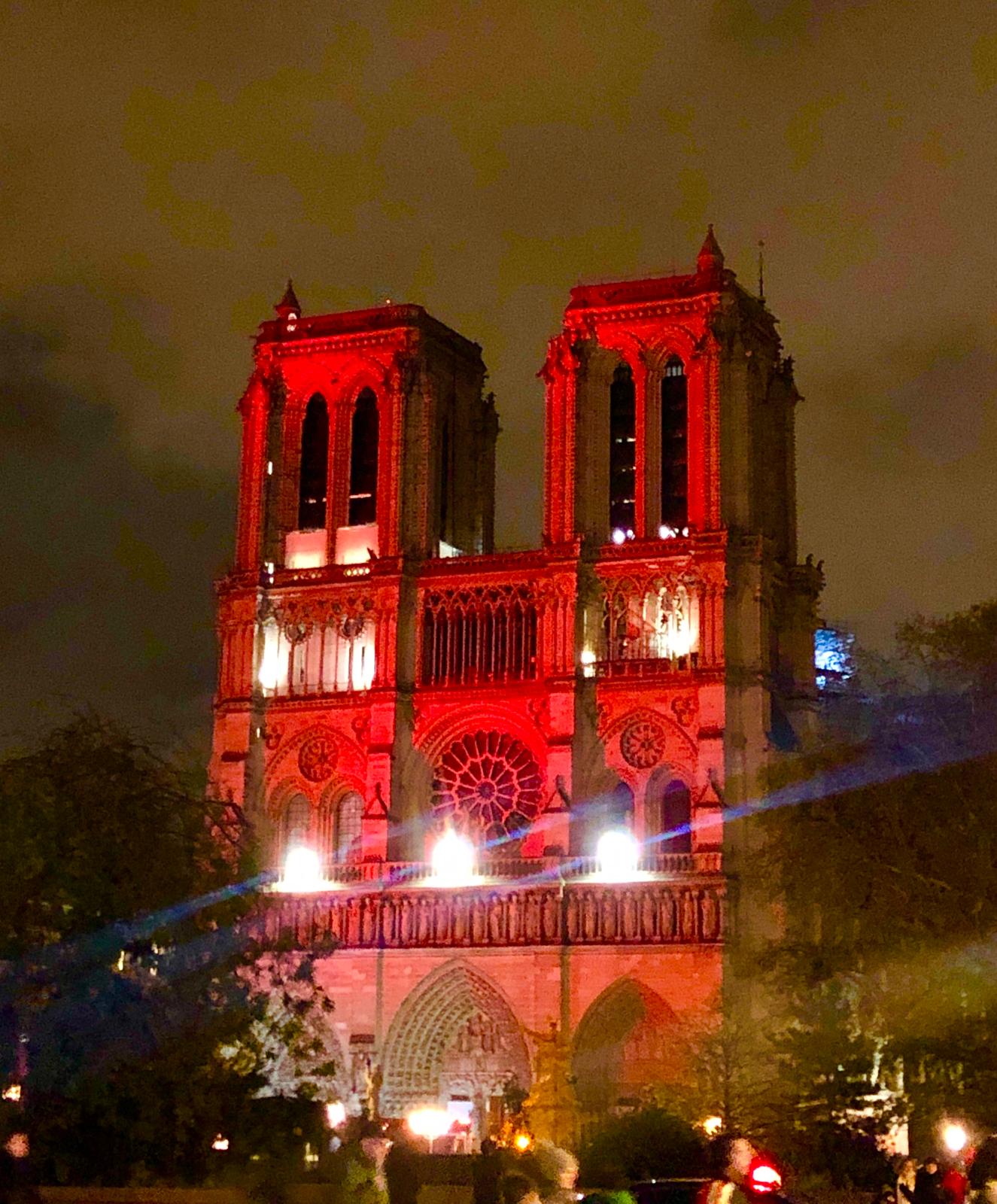 RED WEEK KIRCHE IN NOT, Notre-Dame in Paris rot beleuchtet